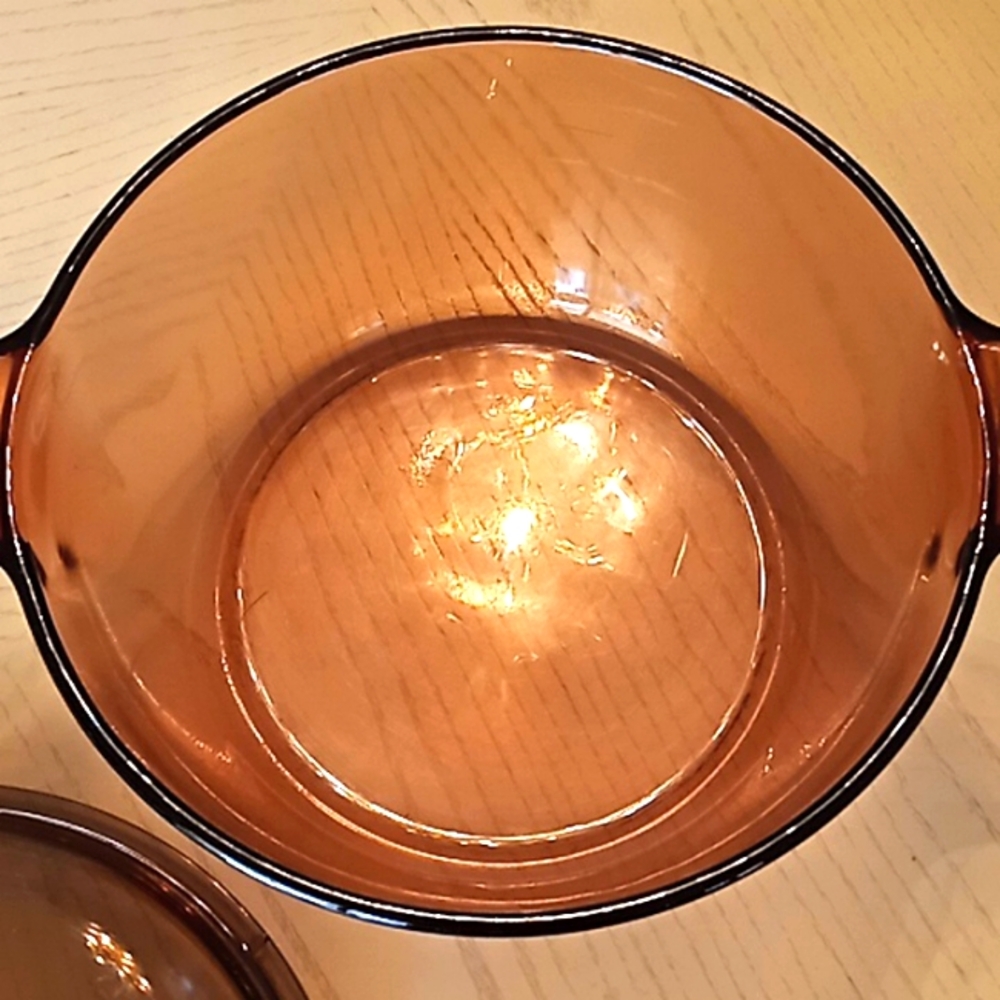 Vintage Corningware VISION/PYREX Amber Glass Round Pot With Lid. 4.5 Liter. USA. - Picture 6 of 14